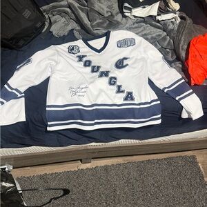 YoungLA White Jersey with Navy Accents